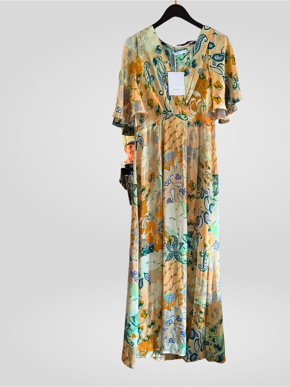 a.n.a Yellow, Green and Blue Paisley Flutter-Sleeve Maxi Dress